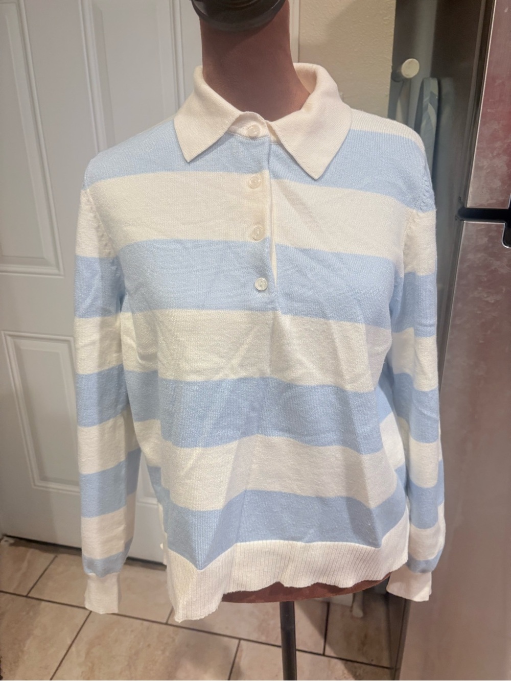 Wilt Striped Polo Sweater in Light Blue & White